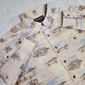 Vintage Woolrich Shirt Men 2XL Corduroy AOP Heavy Cotton Button Down Elk Nature